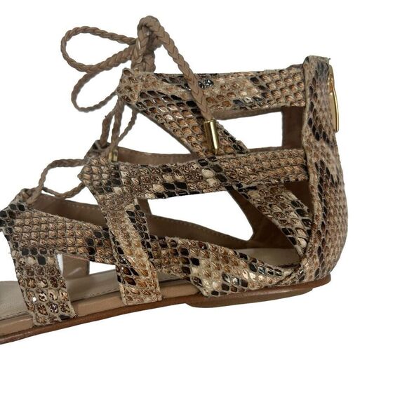 Marc Fisher Tan Snake Skin Print Gladiator Sandals Size 7 Back Zip Flats - Picture 8 of 11